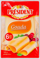Сир 47% твердий скибками Гауда President лоток 100г