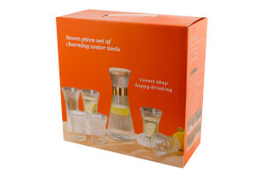 Набір Графін 1л скло з бамбуковою кришкою+стакан 6шт