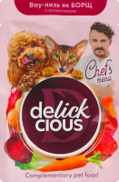 Корм консервированный дополнительный для взрослых котов и собак Борщ с говядиной Chef`s menu Delickcious д/п 85г