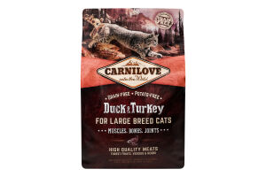 Корм д/котів великих порід з качкою та індичкою сухий 2кг Карнілав