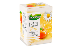 Чай фруктово-травяной ароматизированный с добавленным биотином Ромашка-персик Shine Super blends Pickwick к/у 15х1.5г