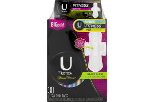 U By Kotex CleanWear Ultra Thin Pads Heavy Flow - 30 CT