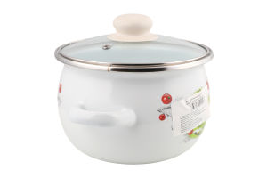 Каструля Лайм біла 2,5л емальована сферична з н/ж обідком та скляною кришкою І61911/2 Ідилія