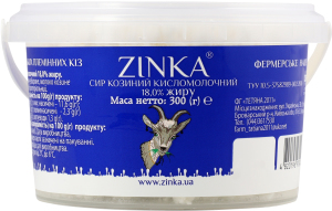 Сир кисломолочний з козиного молока 18% 300г Зінка
