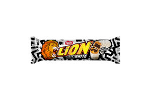 Батончик зі смаком брауні, м'якою карамеллю та пшеничними кріпсами вкритий білою глазур'ю Black&White Lion м/у 42г