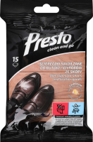 Серветки вологі д/чищення взуття та шкіряного одягу 15шт Presto