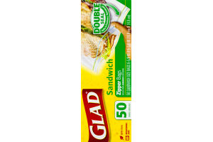 Glad Food Storage Bags, Sandwich Zipper, 50 Count