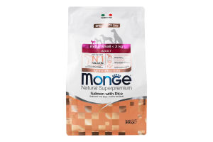 Корм сухой для взрослых собак крошечных пород с лососем и рисом Monoprotein Natural superpremium Monge м/у 0.8кг