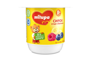 Сирок 3.1% для дітей від 8міс з біфідобактеріями з наповнювачем Ягоди з бананом Milupa ст 90г