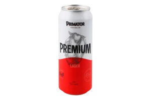 Пиво 0.5л 5% світле пастеризоване Лагер Premium Primator з/б