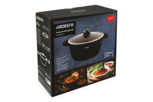 Каструля Gemini Anzio 3,1л чорний алюміній з скляною кришкою Ardesтo