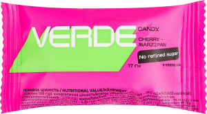 Цукерка з мармеладом зі смаком вишні та марципаном покрита чорним шоколадом з підсолоджувачами Verde м/у 17г
