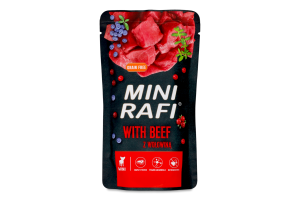 Корм полнорационный для взрослых собак малых пород с говядиной Mini Rafi д/п 150г