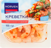 Креветки варені чищені з соусом Солодкий чилі Norven лоток 100г