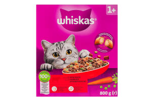 Корм сухой полнорационный для взрослых котов с говядиной Whiskas к/у 800г