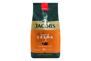 Кофе натуральный жареный в зернах Classico Cafe crema Jacobs м/у 1кг
