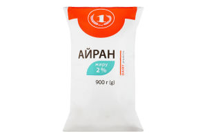 Продукт кисломолочний кефірий Айран 2% 900г п/е ТМ "1"