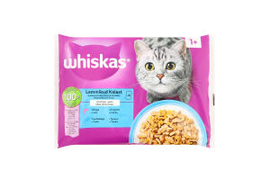 Набор кормов консервированных полнорационных для взрослых котов с лососем, с тунцом в желе Whiskas м/у 4х85г