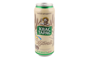 Напиток брожения пастеризованный газированный Хлебный Квас Тарас ж/б 500мл