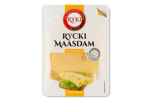 Сир нарізка сичужний дозріваючий порційний Рицький Маасдам Ryki лоток 300г