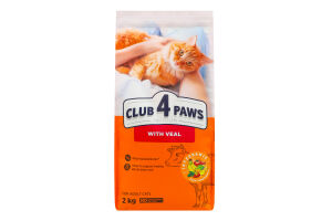 Корм сухой полнорационный для взрослых котов С телятиной Premium Club 4 Paws м/у 2кг