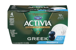 Dannon Activia Greek Nonfat Probiotic Yogurt with Bifidus Blueberry - 4 PK