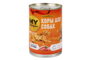 Корм консервований повнораціонний для дорослих собак Шматочки в соусі з індичкою My Champion з/б 415г
