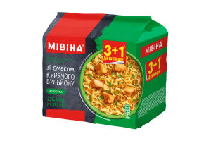 Вермишель быстрого приготовления неострая со вкусом куриного бульона с овощами и зеленью Мівіна к/у 4х59.2г
