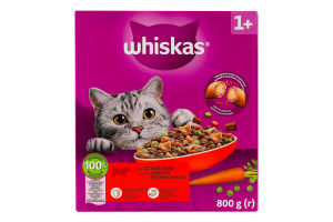 Корм сухий повнораціонний для дорослих котів з яловичиною Whiskas к/у 800г