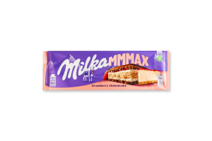 Шоколад молочный с начинкой со вкусом чизкейка, клубничной начинкой и печеньем Mmmax Milka м/у 300г