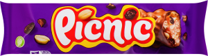Батончик з родзинками, арахісом, пластівцями та карамеллю покритий молочним шоколадом Picnic м/у 48г