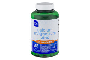 Smart Sense Calcium Magnesium Zinc Dietary Supplement Caplets - 250 CT