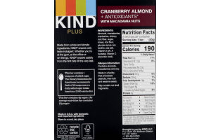 KIND Plus Bars Cranberry Almond + Antioxidants with Macadamia Nuts - 4 CT
