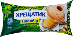 Мороженое пломбир со вкусом лесного ореха в вафельном стаканчике Киевский Хрещатик м/у 90г