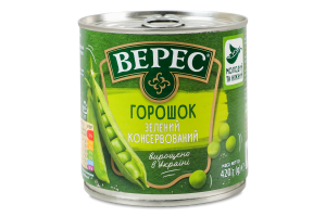 Горошек зеленый мозговых сортов консервированный стерилизованный Верес в/с ж/б 420г