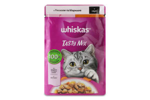 Корм консервований повнораціонний для дорослих котів З лососем та морквою в соусі TastyMix Whiskas д/п 85г