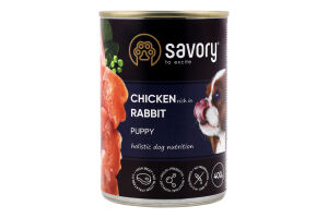 Корм д/цуценят з кроликом та куркою 400г ж/б Сейворі