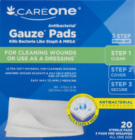 CareOne Antibacterial Gauze Pads - 20 CT