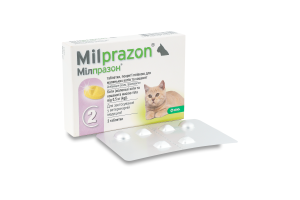 Таблетки д/кошенят та кішок від 0,5 до 2кг від гельмінтів 2шт Мілпразон