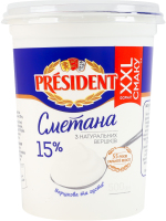 Сметана 15% President ст 500г