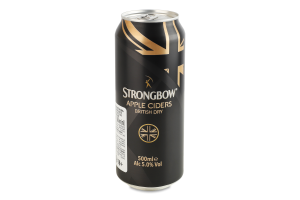 Сидр 500мл 5% на основе яблочного сока пастеризованный British dry Strongbow ж/б