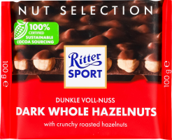 Шоколад черный с цельным фундуком Dunkle Voll-nuss Ritter Sport м/у 100г