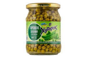 Горошок зелений консервований стерилізований Хуторок в/с с/б 460г