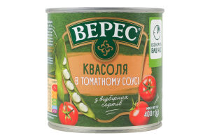 Квасоля в томатному соусі стерилізована Верес з/б 400г