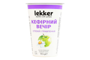 Напій кефірний 1.5% з фруктовим наповнювачем пастеризованим Яблуко-ромашка Кефірний вечір Lekker ст 180г