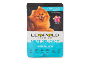 Деликатес мясной для собак с лососем Premium Леопольд д/п 100г