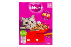 Корм сухой полнорационный для взрослых котов С говядиной Whiskas к/у 300г