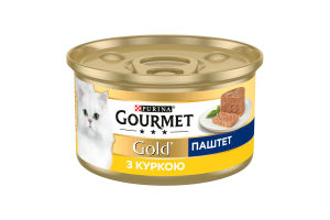 Корм консервований повнораціонний для дорослих котів з куркою Паштет Gold Gourmet з/б 85г