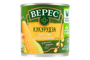 Кукуруза сахарная консервированная стерилизованная вакуумированная из целых зерен Верес ж/б 340г
