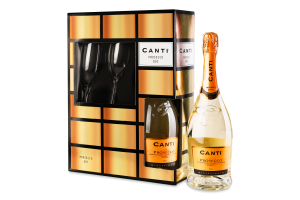 Набір Вино ігристе Просекко Міллезімато біле екстра-сухе 10,5-11,5%0,75л+бокал 2шт Канті